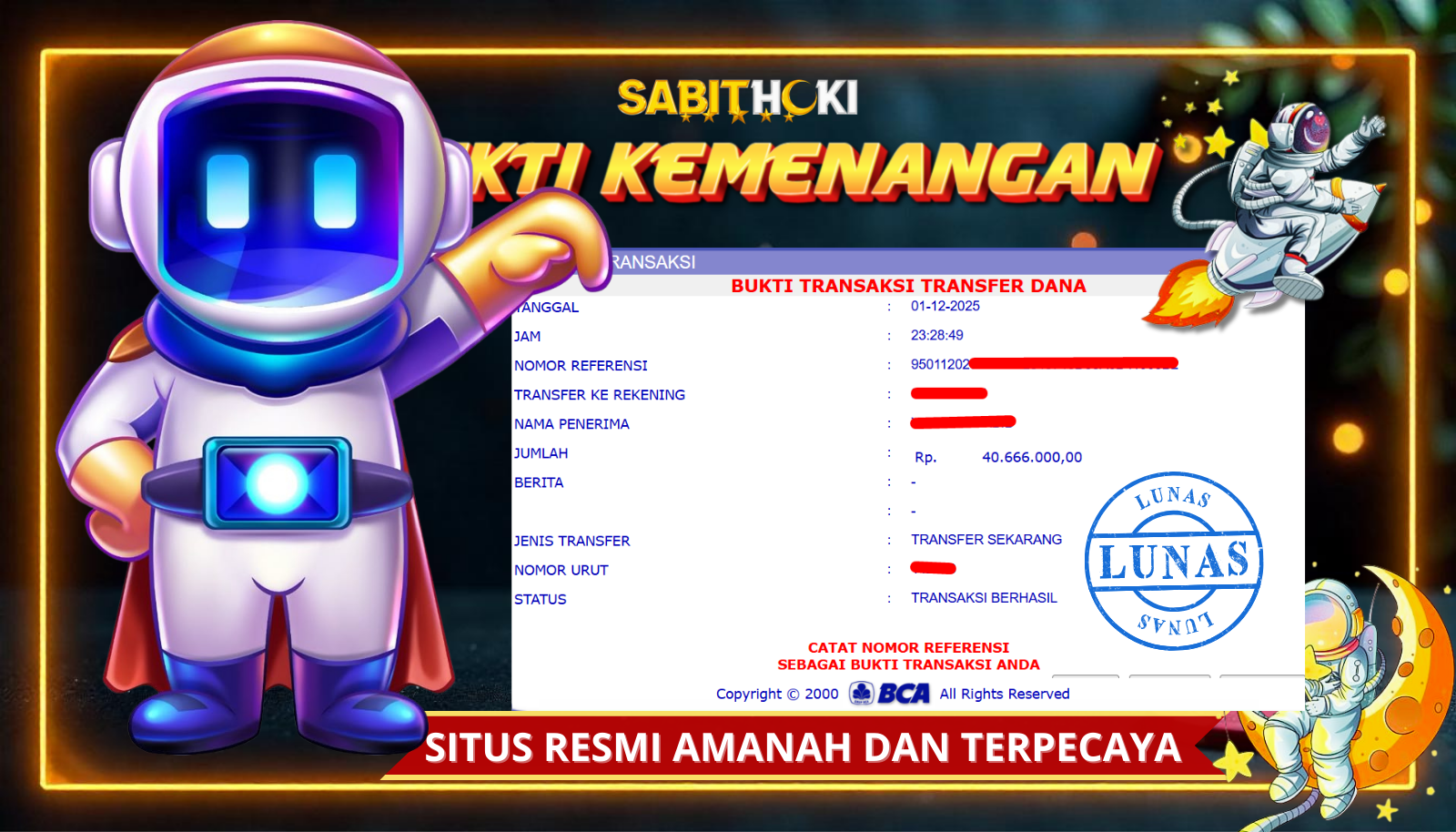 SELAMAT KEPADA MEMBER SETIA SABITHOKI YANG BERHASIL JACKPOT DI SPACEMAN